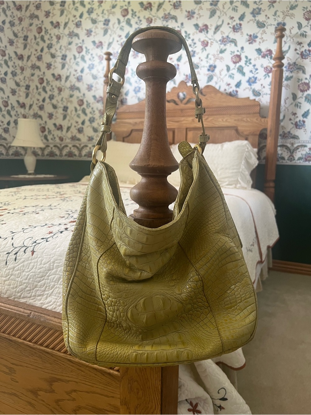 Textured Fern Green Leather Hobo Bag